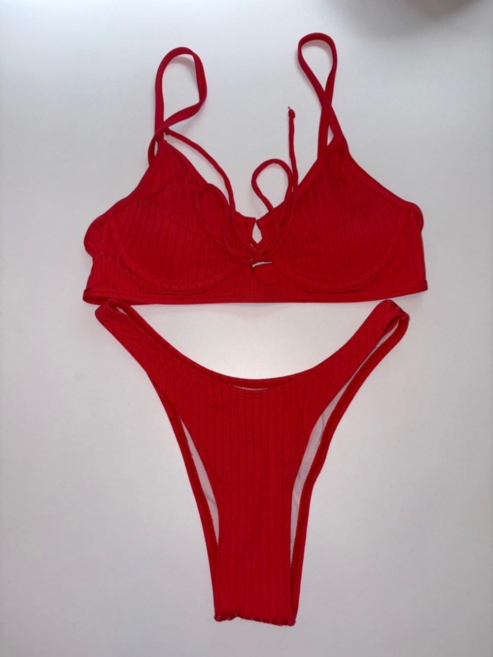 Ribbed Red Bikini Set - Two Piece Swimwear